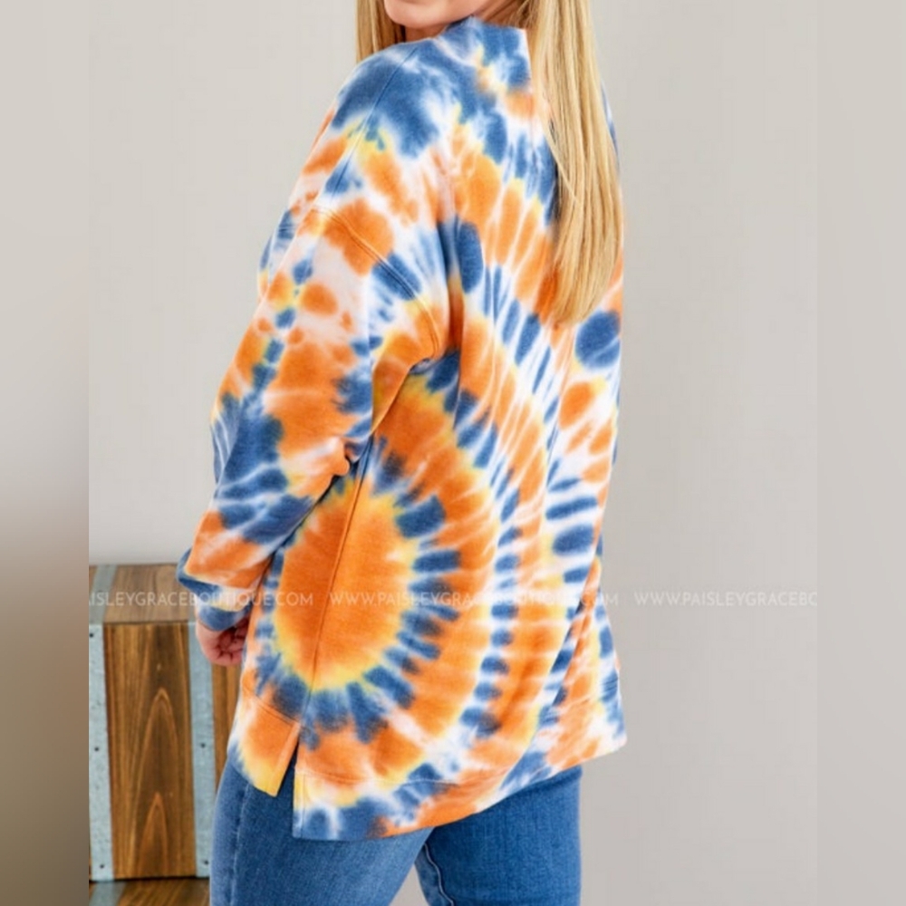 Like Love Blue/Orange Tie-Dye Dye Oversized Sweatshirt Size XL - Picture 3 of 7